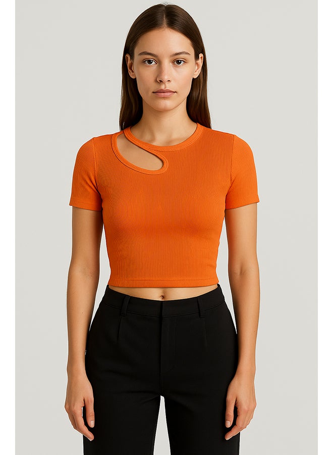 Women's T-shirt Made Of Ribbed Cotton - Orange